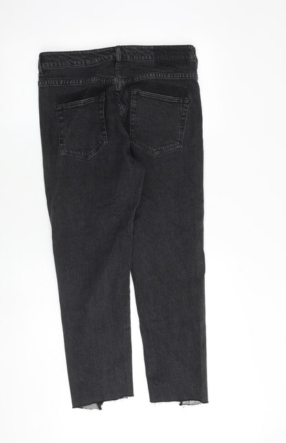 H&M Womens Grey Cotton Straight Jeans Size 12 Regular Button - Raw Hem