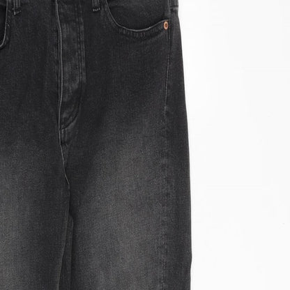 H&M Womens Grey Cotton Straight Jeans Size 12 Regular Button - Raw Hem