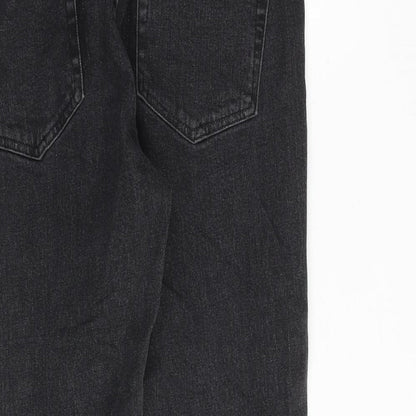H&M Womens Grey Cotton Straight Jeans Size 12 Regular Button - Raw Hem
