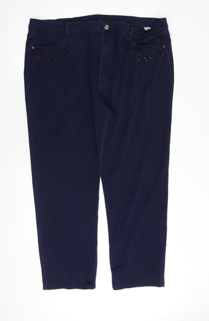 Roma Womens Blue Cotton Straight Jeans Size 42 in Regular Zip - Embellished Pockets