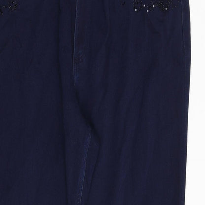 Roma Womens Blue Cotton Straight Jeans Size 42 in Regular Zip - Embellished Pockets