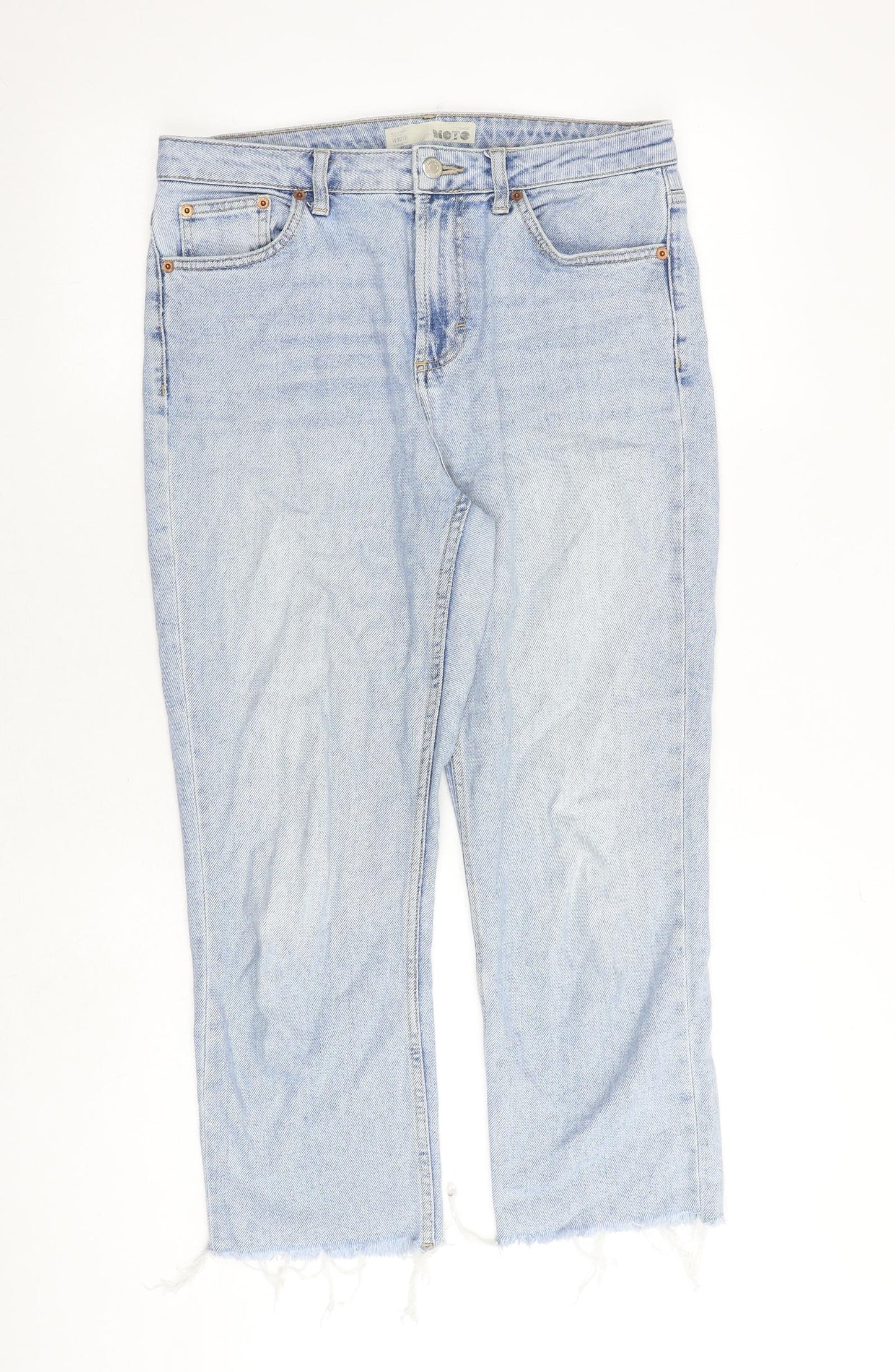 Topshop Womens Blue Cotton Straight Jeans Size 30 in Regular Zip - Frayed Hem