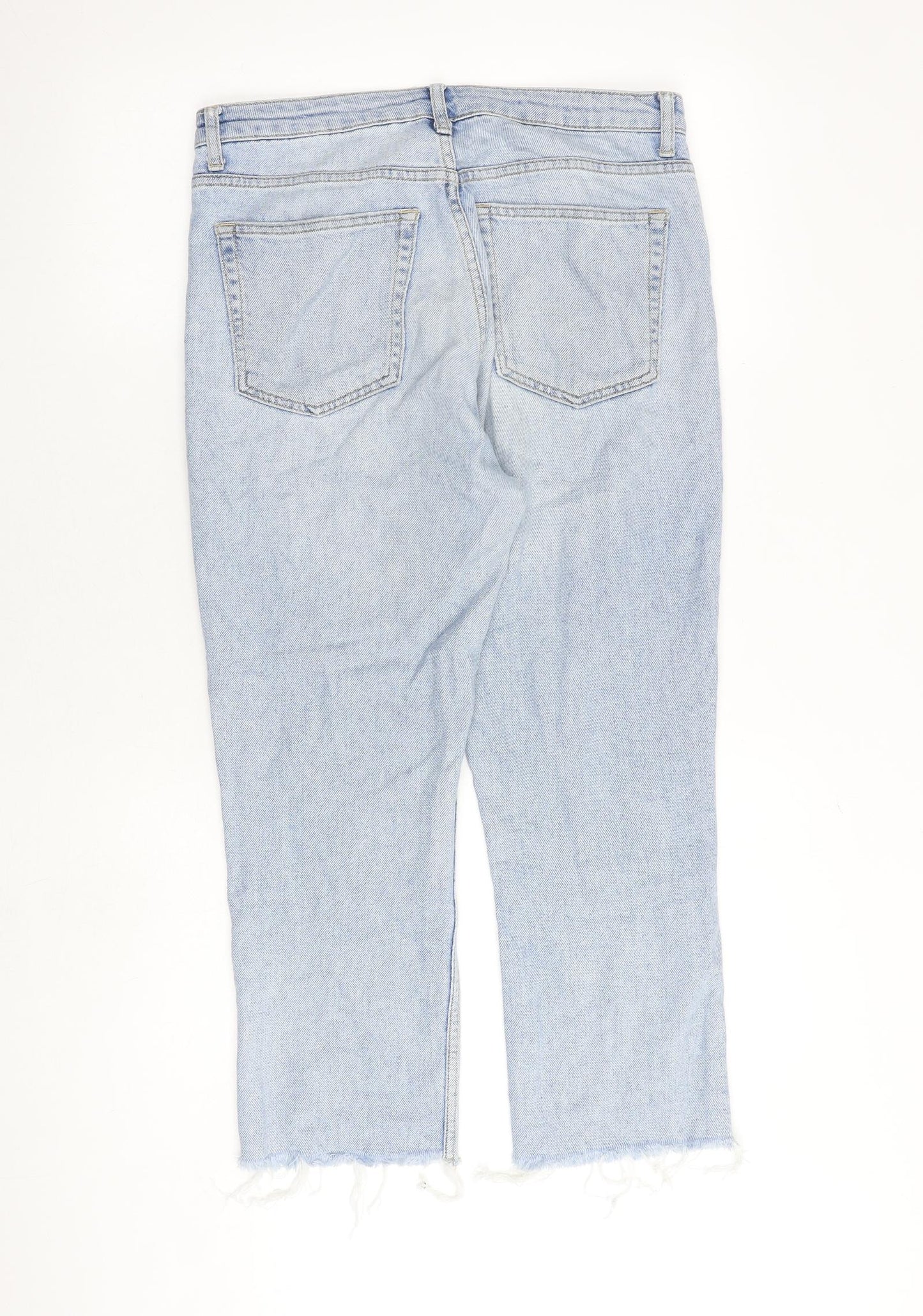 Topshop Womens Blue Cotton Straight Jeans Size 30 in Regular Zip - Frayed Hem