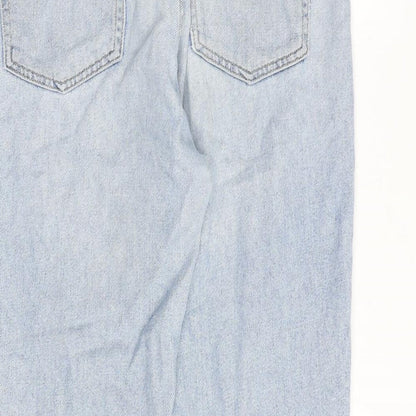 Topshop Womens Blue Cotton Straight Jeans Size 30 in Regular Zip - Frayed Hem