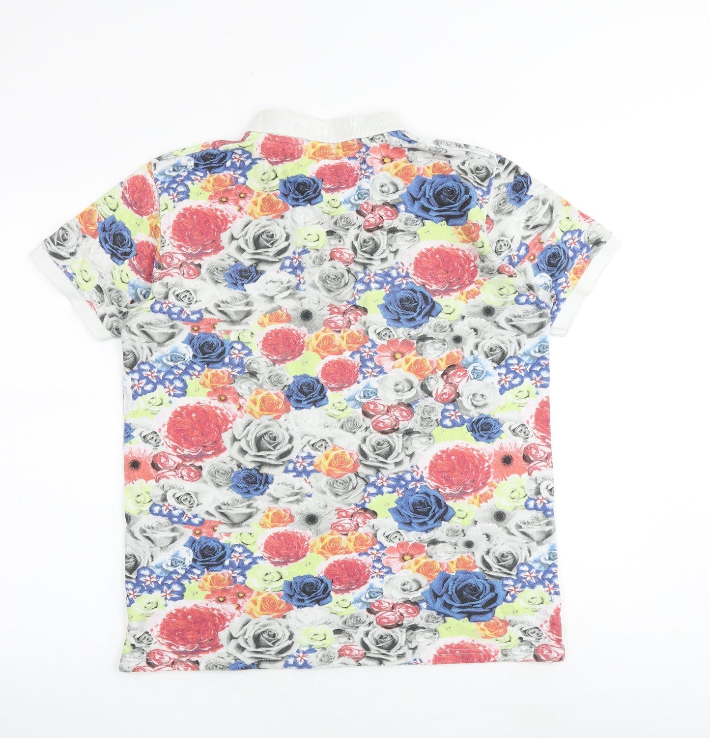 New Love Club Mens Multicoloured Floral 100% Cotton Polo Size M Collared Button