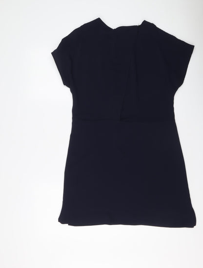 Zara Womens Blue Polyester A-Line Size S Round Neck Button - Embellished Neckline