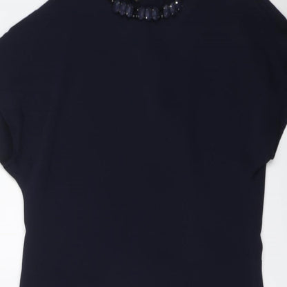 Zara Womens Blue Polyester A-Line Size S Round Neck Button - Embellished Neckline