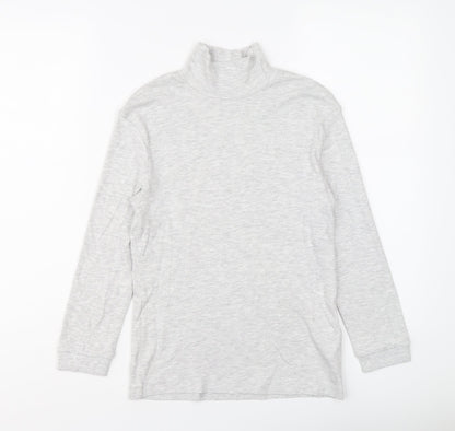 Marks and Spencer Girls Grey Cotton Basic T-Shirt Size 9-10 Years Mock Neck Pullover