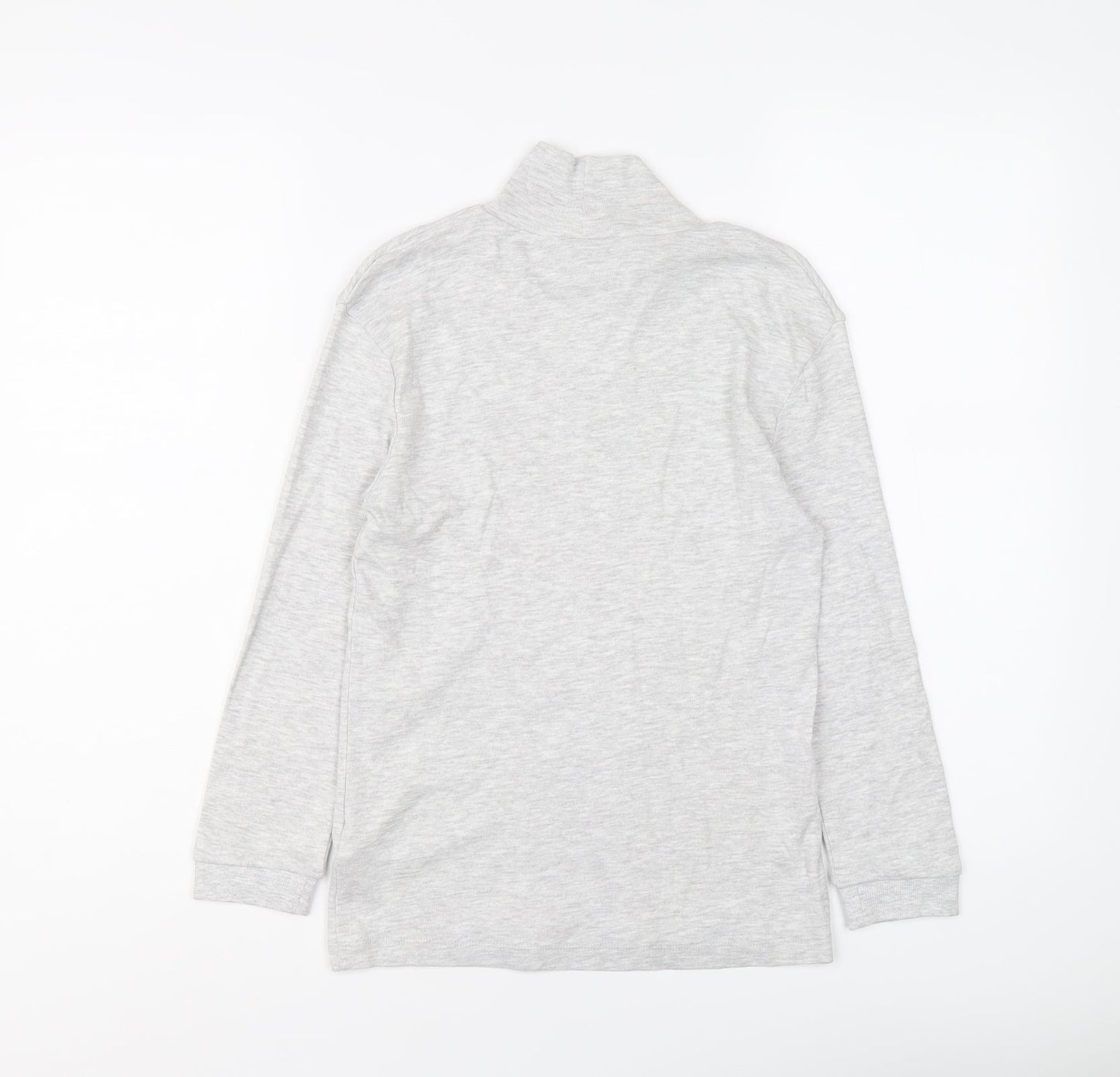 Marks and Spencer Girls Grey Cotton Basic T-Shirt Size 9-10 Years Mock Neck Pullover