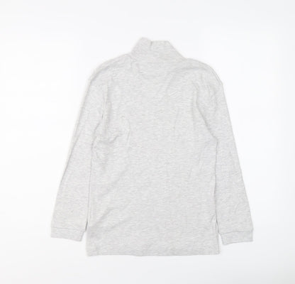 Marks and Spencer Girls Grey Cotton Basic T-Shirt Size 9-10 Years Mock Neck Pullover