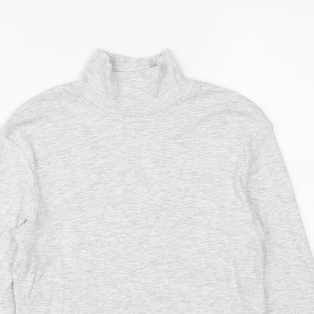 Marks and Spencer Girls Grey Cotton Basic T-Shirt Size 9-10 Years Mock Neck Pullover