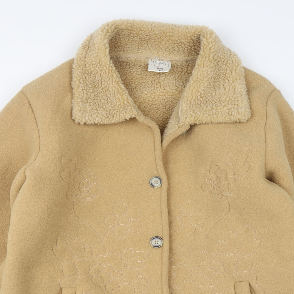 Classics Womens Beige Overcoat Coat Size 12 Button