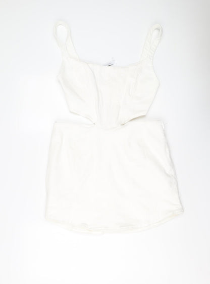 Zara Womens White Cotton Mini Size XL Scoop Neck Zip
