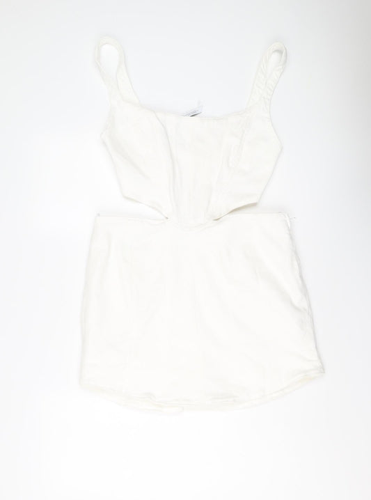 Zara Womens White Cotton Mini Size XL Scoop Neck Zip