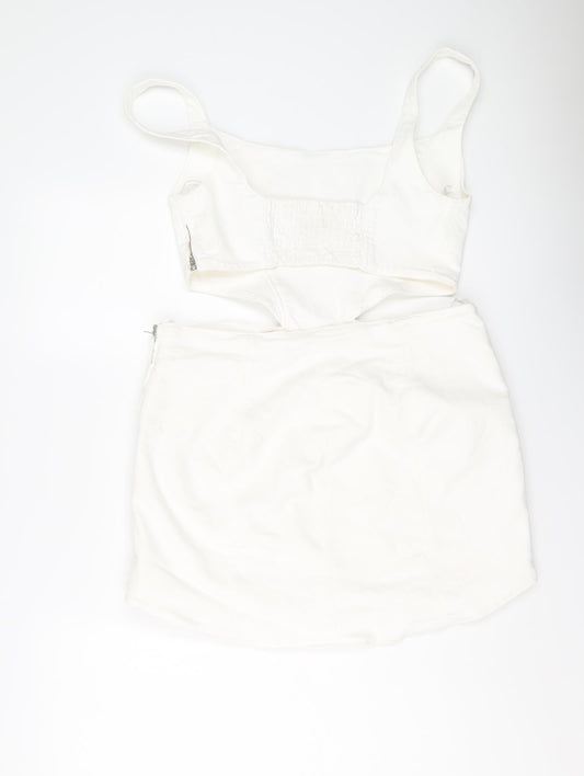 Zara Womens White Cotton Mini Size XL Scoop Neck Zip