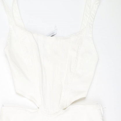 Zara Womens White Cotton Mini Size XL Scoop Neck Zip