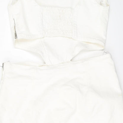 Zara Womens White Cotton Mini Size XL Scoop Neck Zip