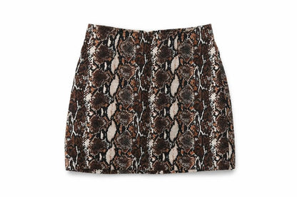 Pull&Bear Womens Brown Animal Print Cotton Mini Skirt Size S Zip - Snakeskin pattern