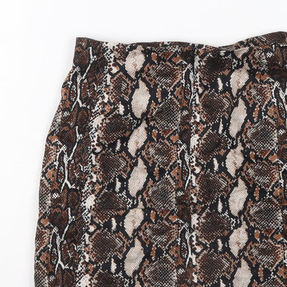 Pull&Bear Womens Brown Animal Print Cotton Mini Skirt Size S Zip - Snakeskin pattern
