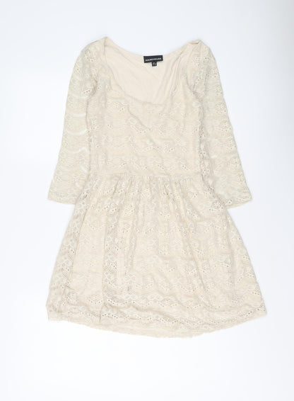 Warehouse Womens Ivory Polyester Mini Size 6 Scoop Neck Pullover