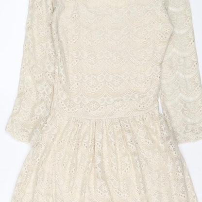 Warehouse Womens Ivory Polyester Mini Size 6 Scoop Neck Pullover