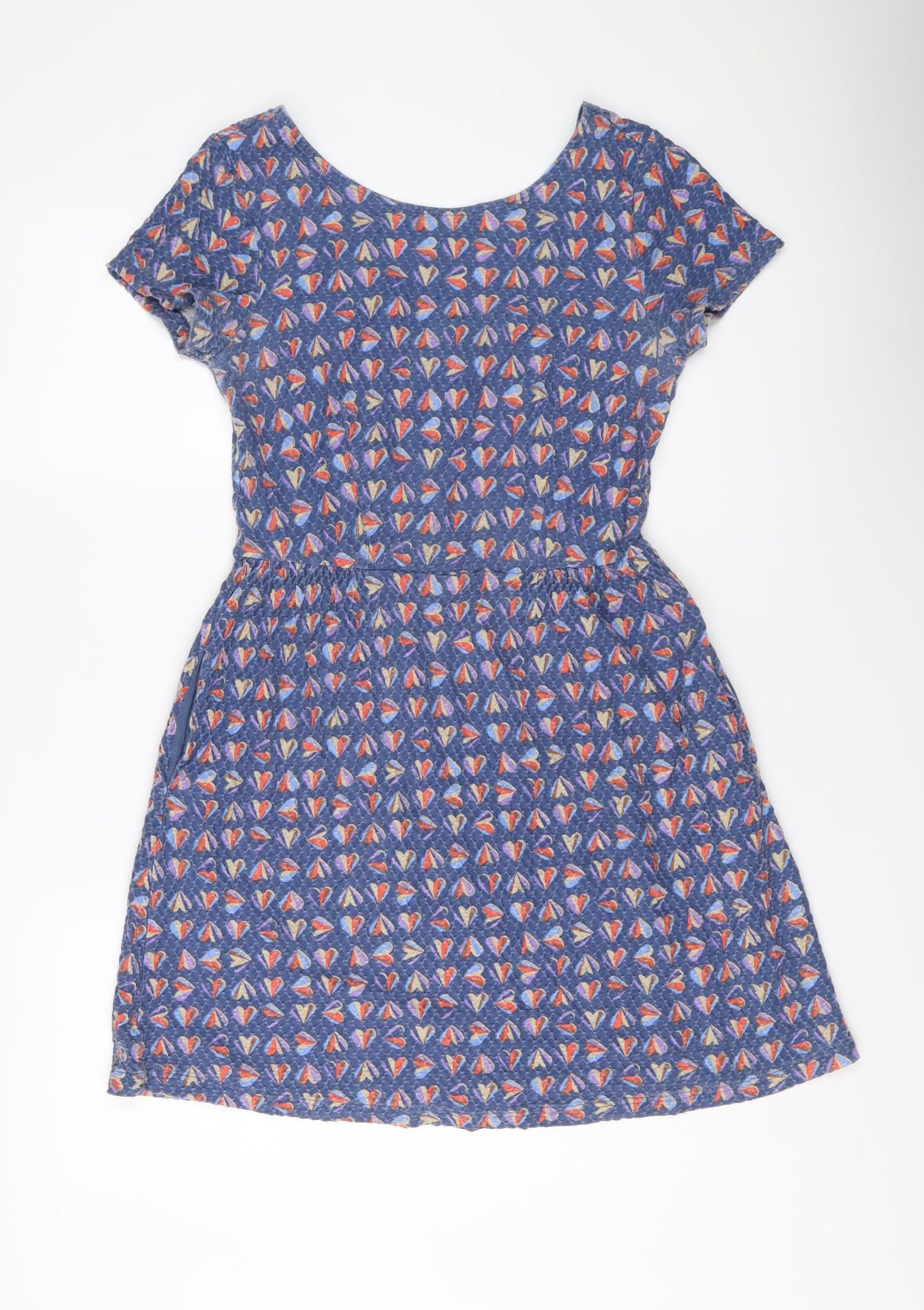 NEXT Womens Blue Geometric Cotton Fit & Flare Size 8 Boat Neck Pullover