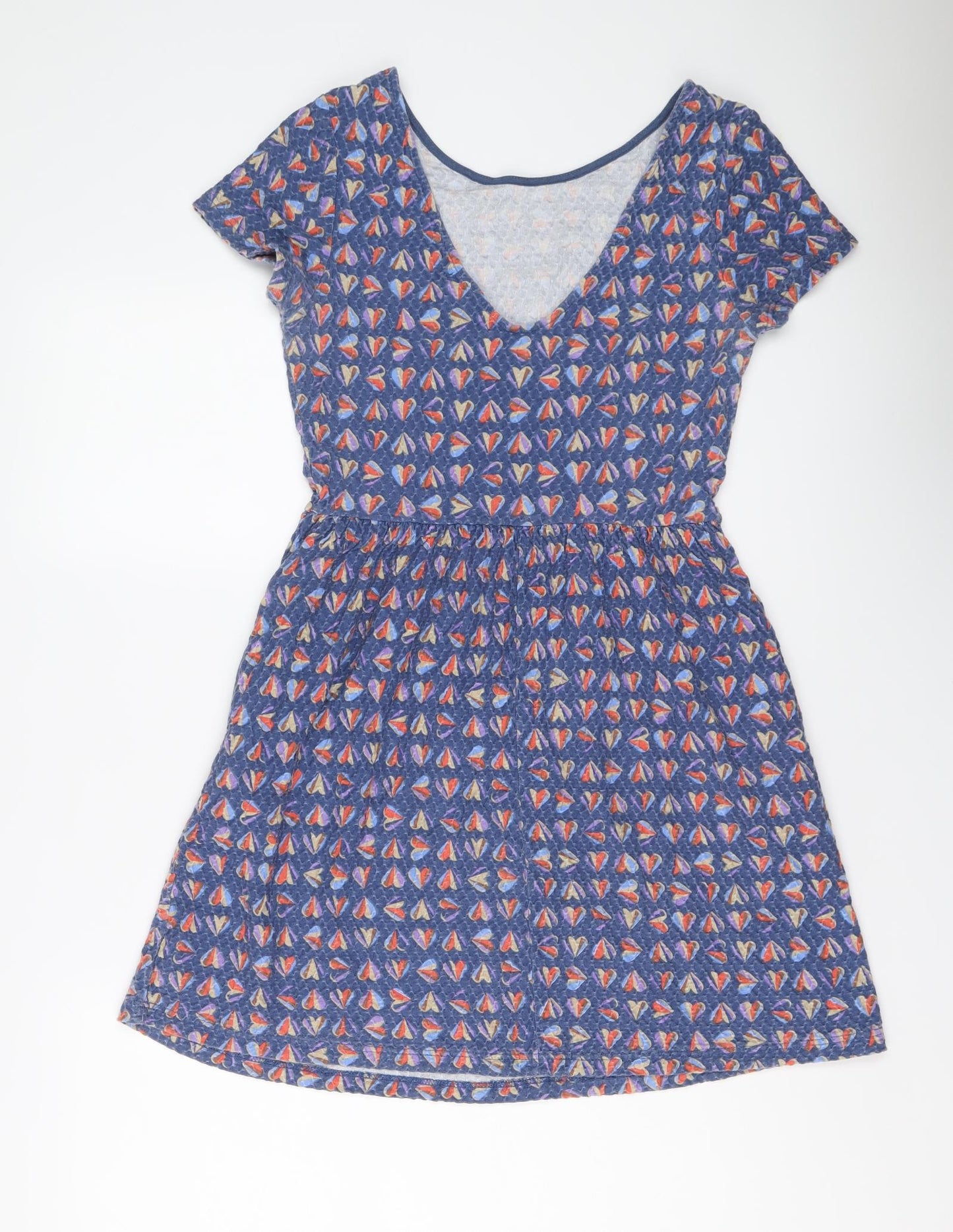 NEXT Womens Blue Geometric Cotton Fit & Flare Size 8 Boat Neck Pullover