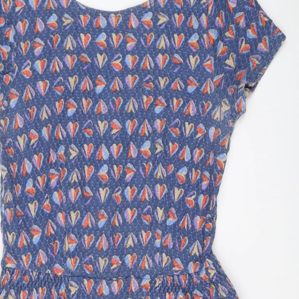 NEXT Womens Blue Geometric Cotton Fit & Flare Size 8 Boat Neck Pullover