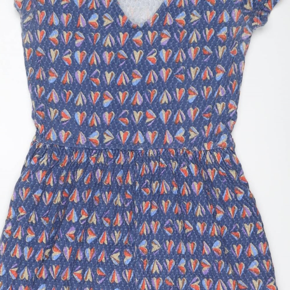 NEXT Womens Blue Geometric Cotton Fit & Flare Size 8 Boat Neck Pullover