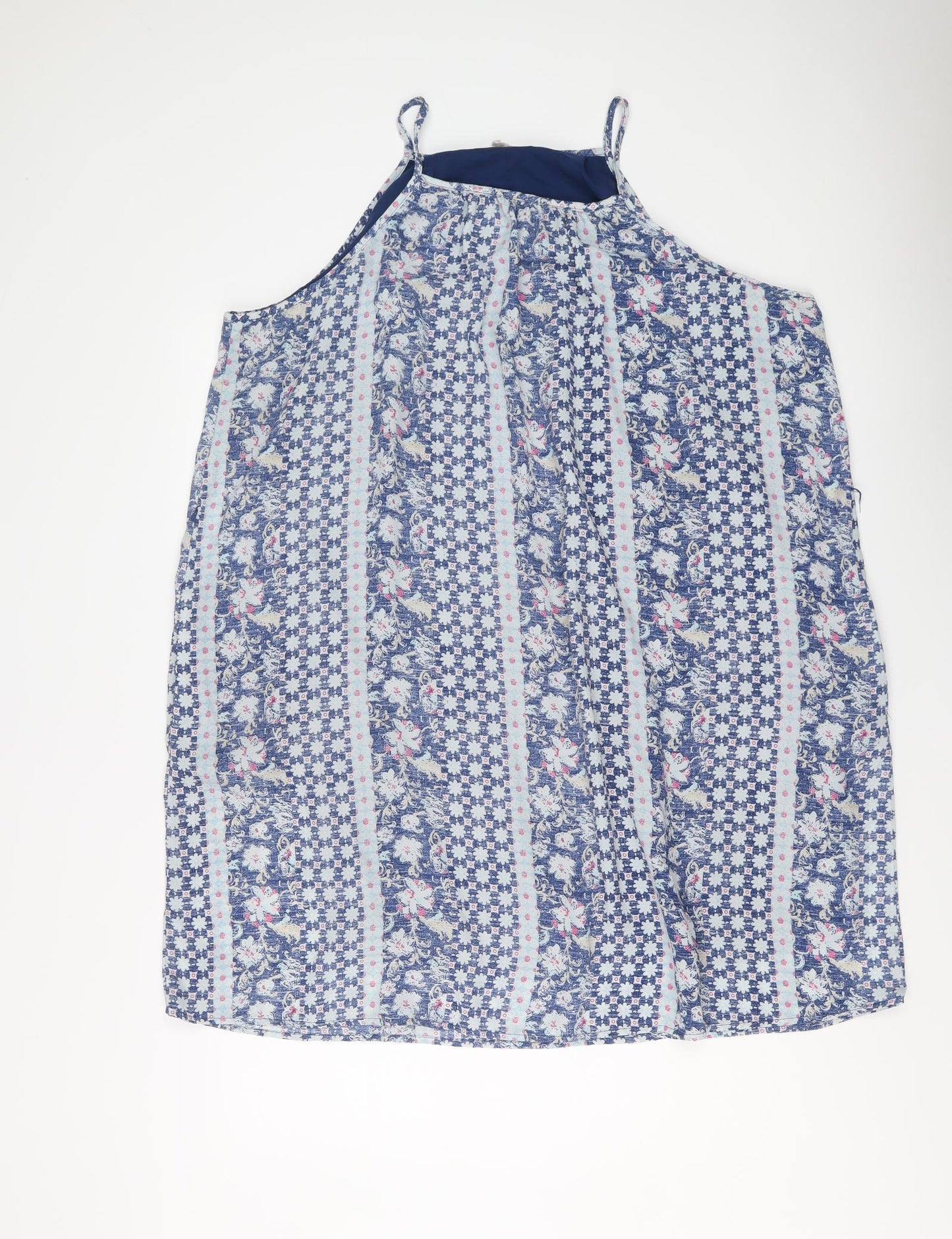 Gap Womens Blue Floral Polyester Tank Dress Size L Square Neck Pullover