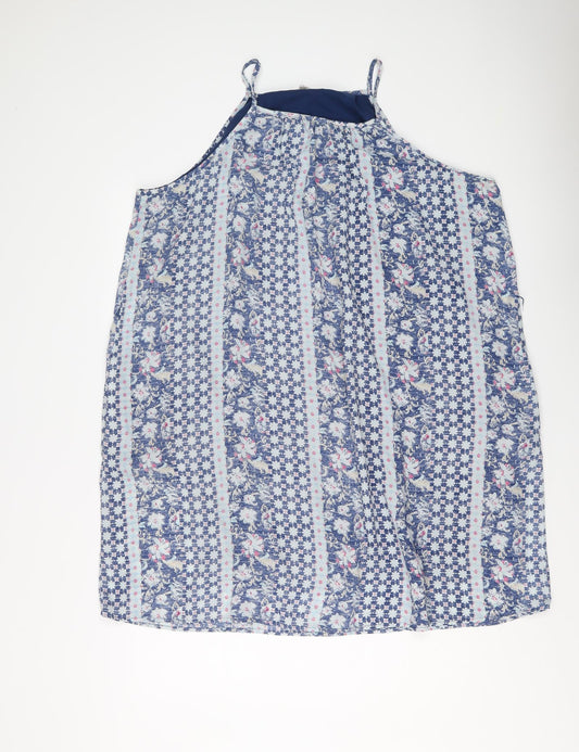 Gap Womens Blue Floral Polyester Tank Dress Size L Square Neck Pullover