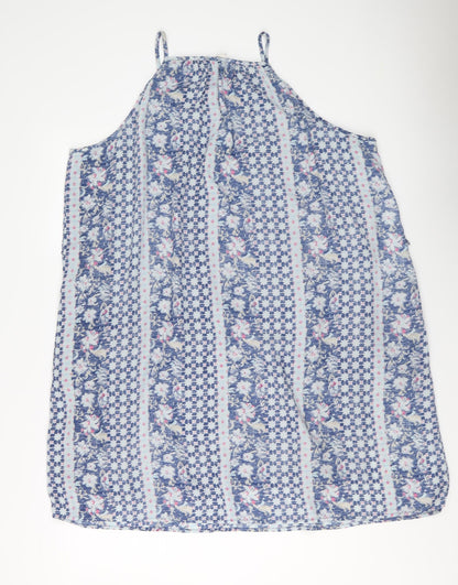 Gap Womens Blue Floral Polyester Tank Dress Size L Square Neck Pullover