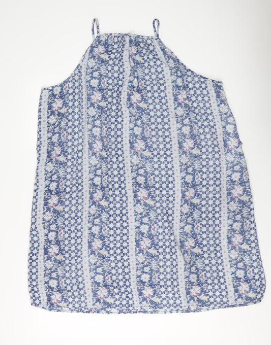 Gap Womens Blue Floral Polyester Tank Dress Size L Square Neck Pullover