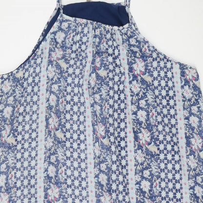 Gap Womens Blue Floral Polyester Tank Dress Size L Square Neck Pullover