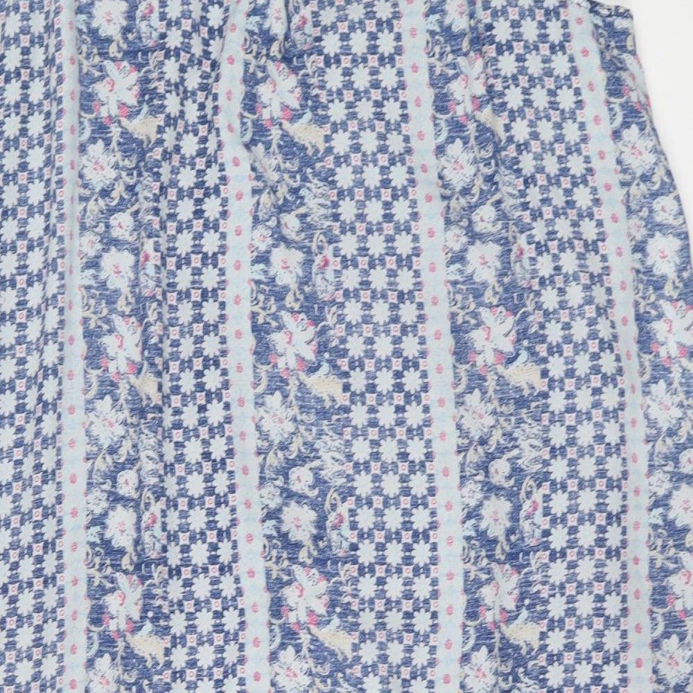 Gap Womens Blue Floral Polyester Tank Dress Size L Square Neck Pullover