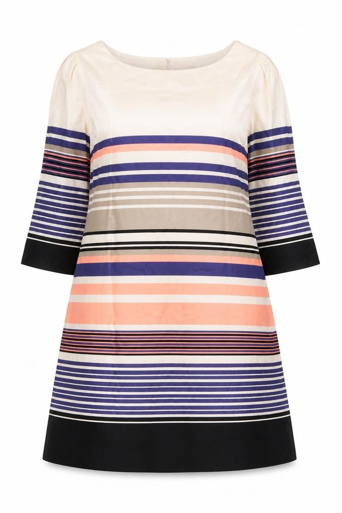 Monsoon Womens Multicoloured Striped Viscose A-Line Size 12 Boat Neck Button