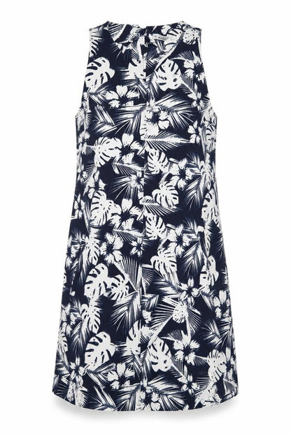 Pull&Bear Womens Blue Floral Polyester Shift Size M Round Neck Zip