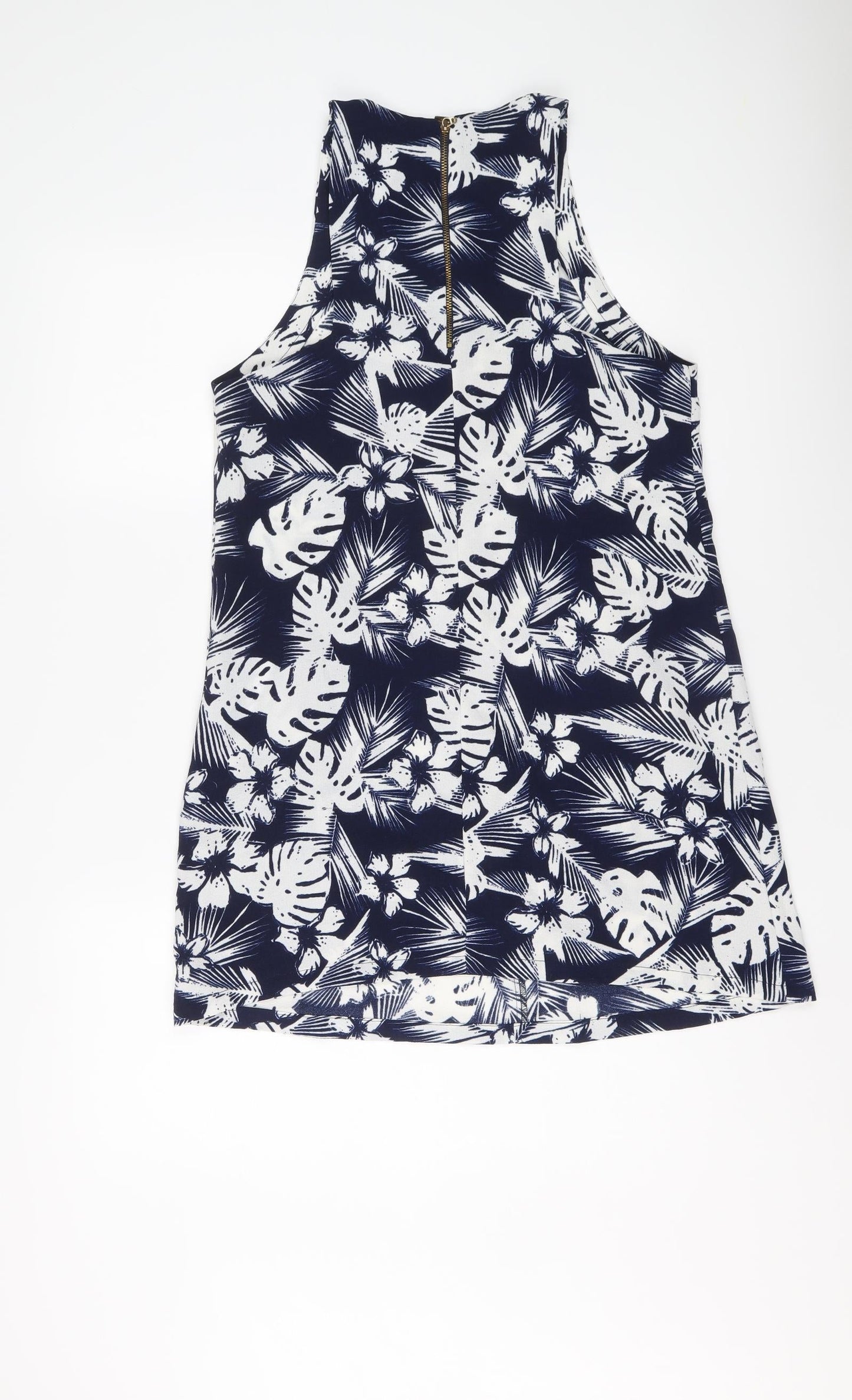 Pull&Bear Womens Blue Floral Polyester Shift Size M Round Neck Zip