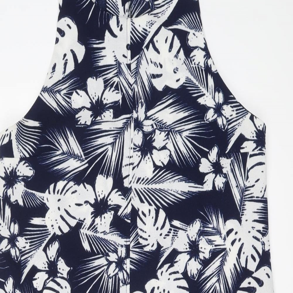 Pull&Bear Womens Blue Floral Polyester Shift Size M Round Neck Zip