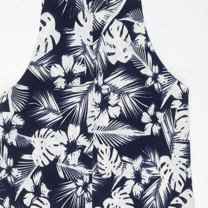 Pull&Bear Womens Blue Floral Polyester Shift Size M Round Neck Zip