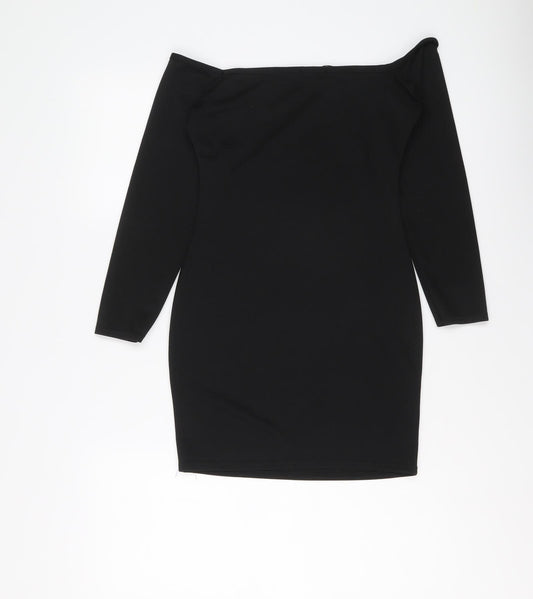 PRETTYLITTLETHING Womens Black Polyester Mini Size 6 Off the Shoulder Pullover