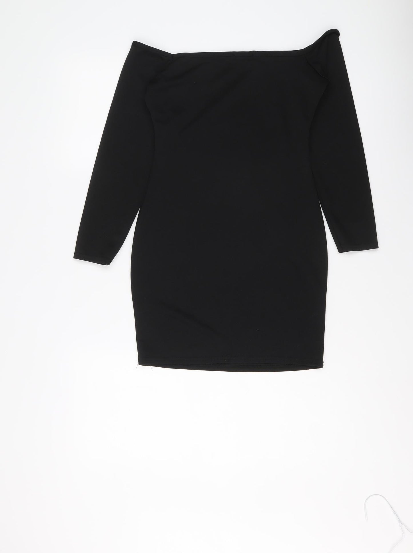 PRETTYLITTLETHING Womens Black Polyester Mini Size 6 Off the Shoulder Pullover