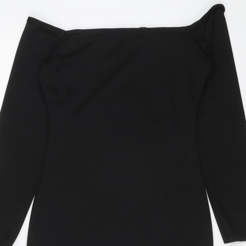 PRETTYLITTLETHING Womens Black Polyester Mini Size 6 Off the Shoulder Pullover