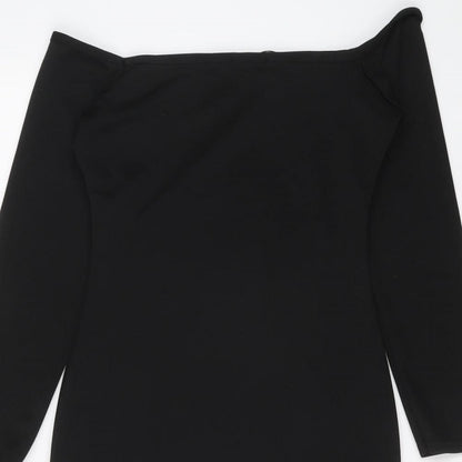 PRETTYLITTLETHING Womens Black Polyester Mini Size 6 Off the Shoulder Pullover