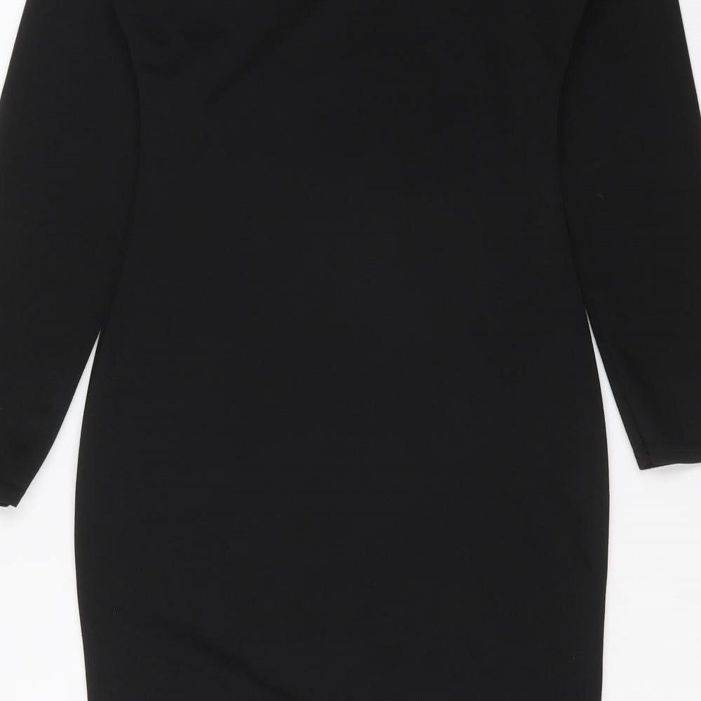 PRETTYLITTLETHING Womens Black Polyester Mini Size 6 Off the Shoulder Pullover