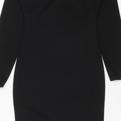 PRETTYLITTLETHING Womens Black Polyester Mini Size 6 Off the Shoulder Pullover