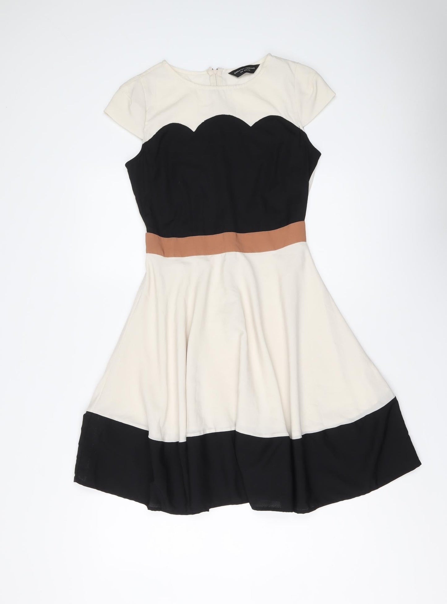 Dorothy Perkins Womens Beige Colourblock Polyester Fit & Flare Size 8 Round Neck Zip