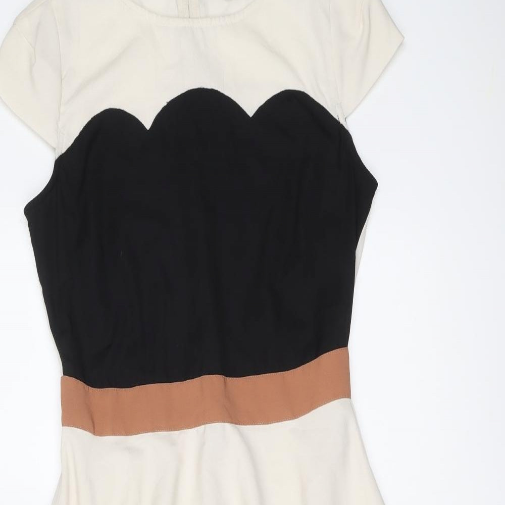Dorothy Perkins Womens Beige Colourblock Polyester Fit & Flare Size 8 Round Neck Zip