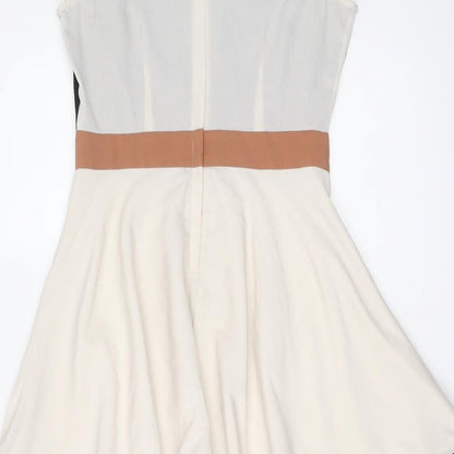 Dorothy Perkins Womens Beige Colourblock Polyester Fit & Flare Size 8 Round Neck Zip