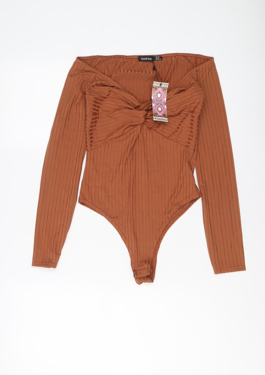 Boohoo Womens Brown Polyester Bodysuit One-Piece Size 10 Snap